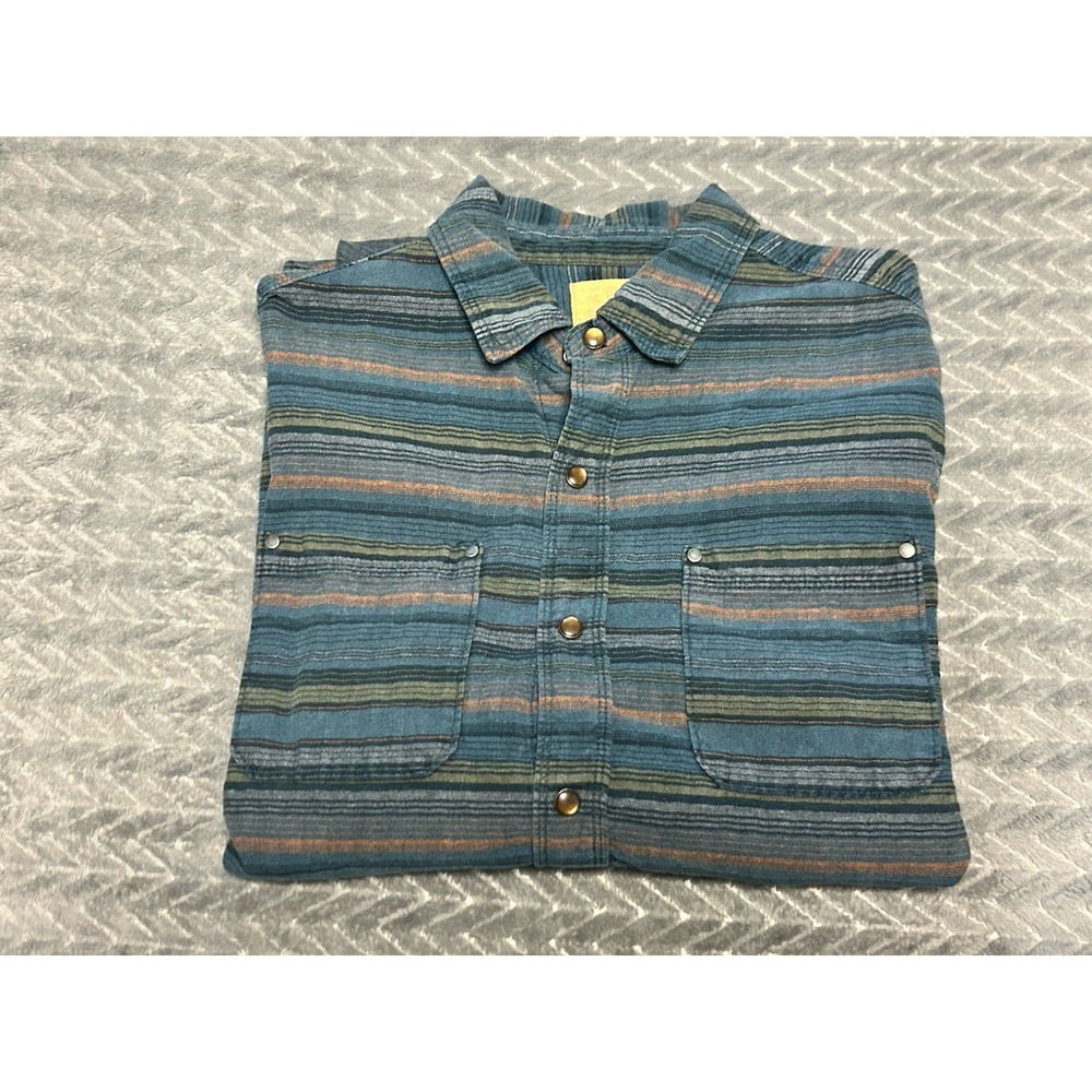 Red Head Ranch Shirt Mens  Sz. L Snap Long Sleeve Flannel Blue Striped Pockets